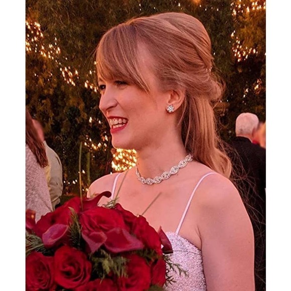 White Crystal Necklace Set CZ Cubic Rhinestone Necklace Bracelet Earrings Set - Picture 2 of 7